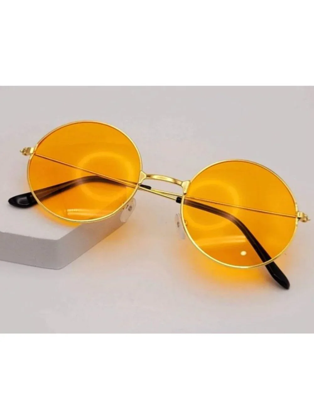 Retro Round Sunglasses With Gold Metal Frame & Orange Lenses